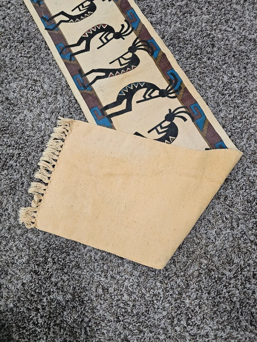 Southwest-inspired Kokopelli cotton table runner or wall hanging 6' Long